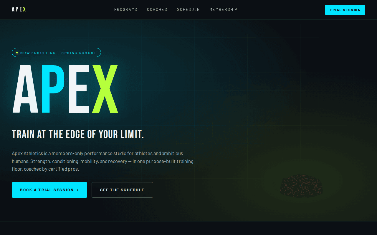 Apex Athletics — A high-performance gym site that converts browsers into members