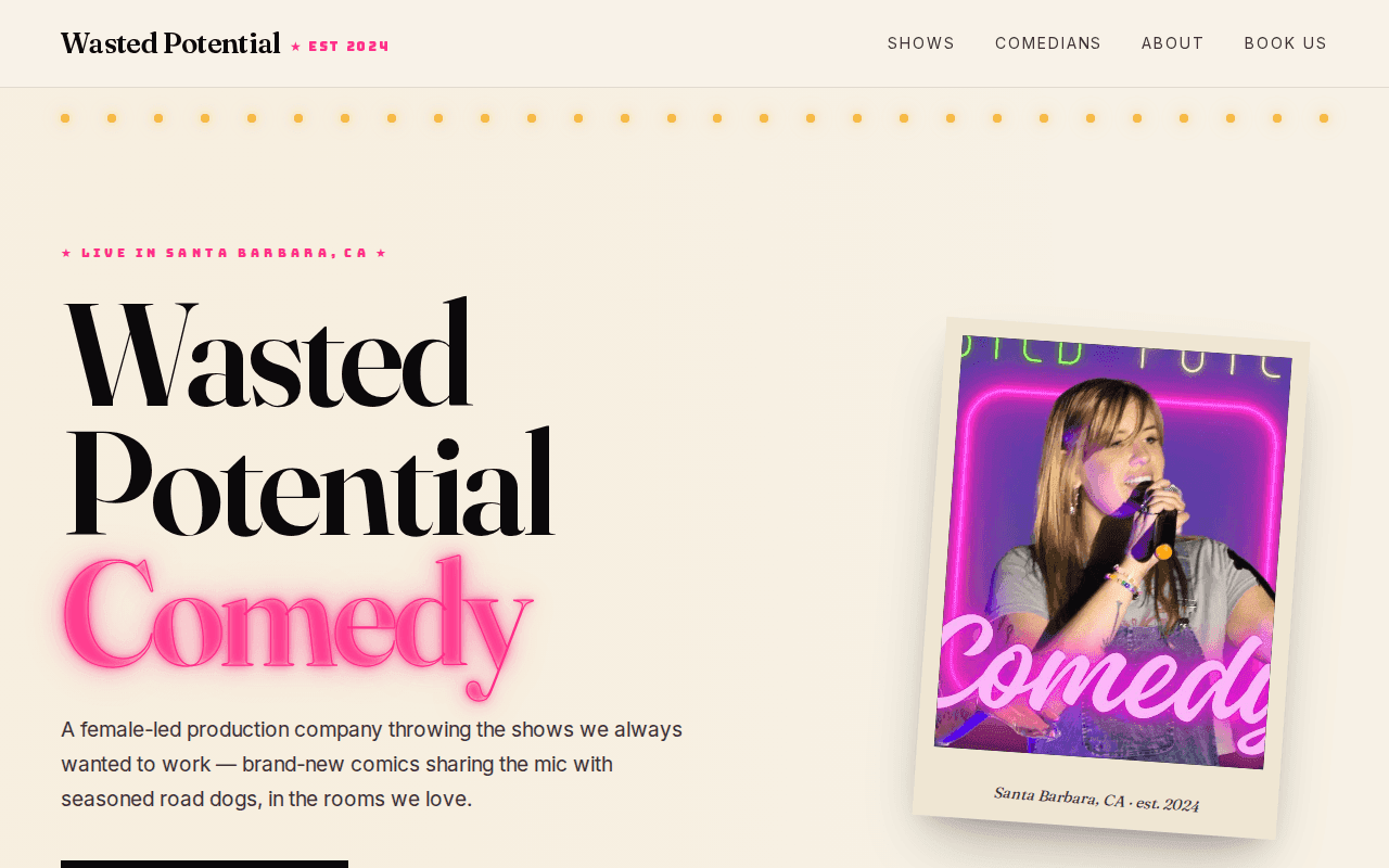 Wasted Potential Comedy — A stage-ready site for a female-led comedy company