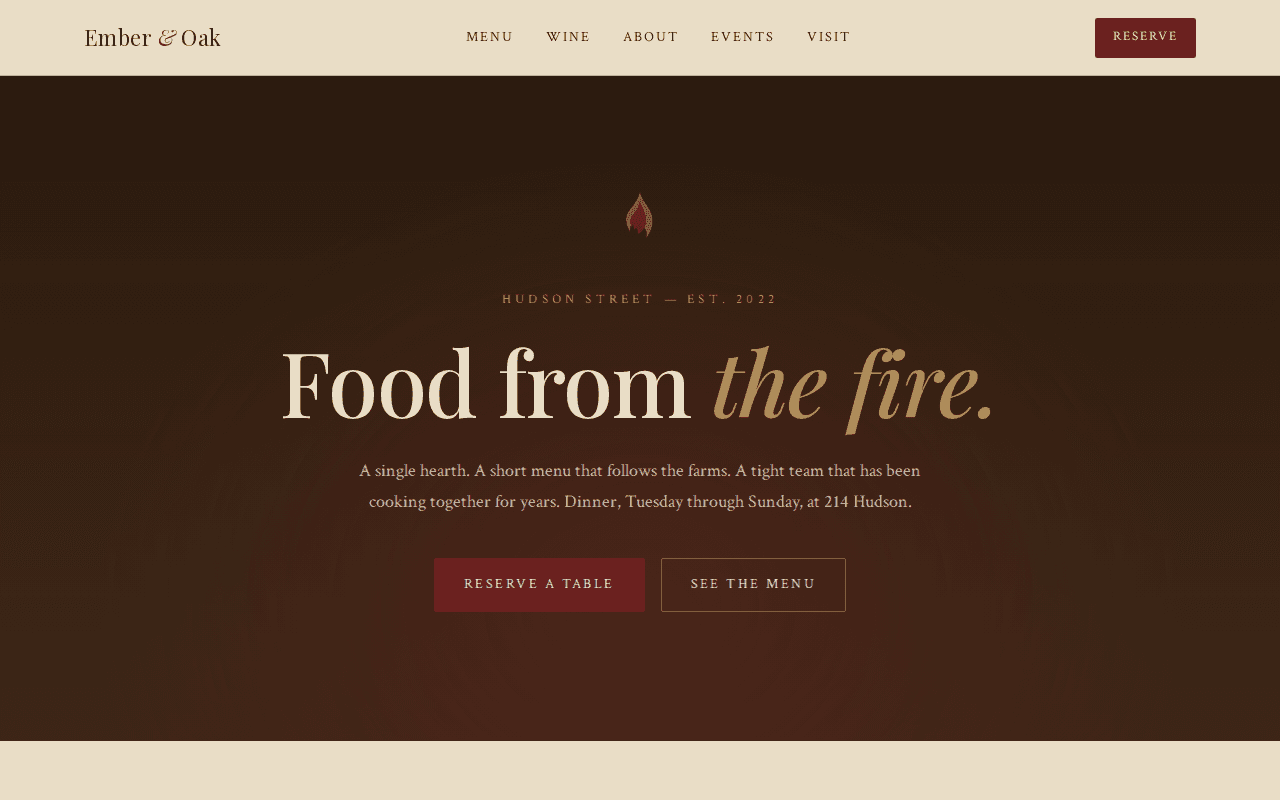 Ember & Oak — Farm-to-table dining, from screen to seat