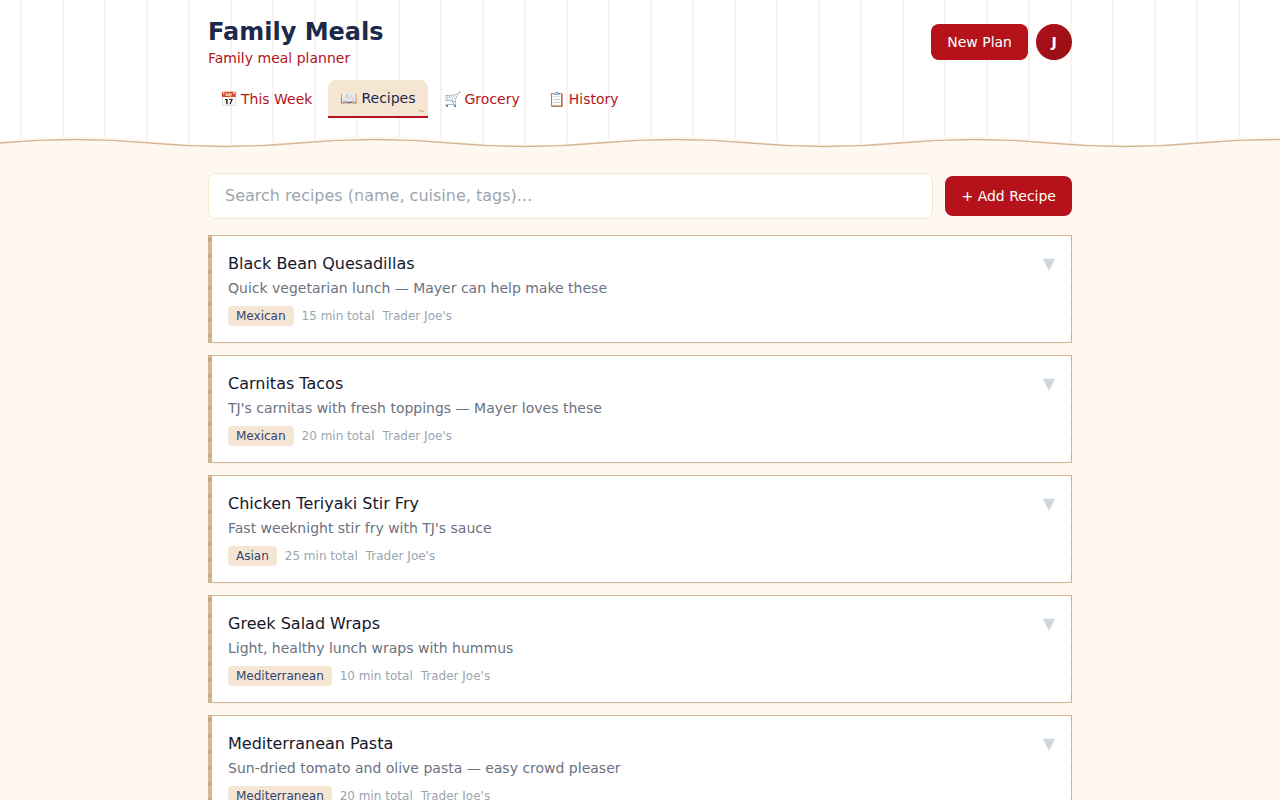 Meal Planner — Weekly meals, planned and tracked
